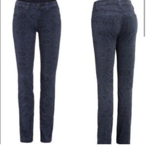 Cabi 3195 Floral Lace Skinny Jeans Dark Blue and Black Size 4